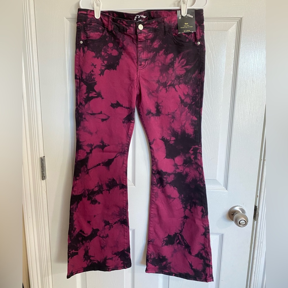 Size 16 plus girls art class Pink and Black Tie Dye Jeans